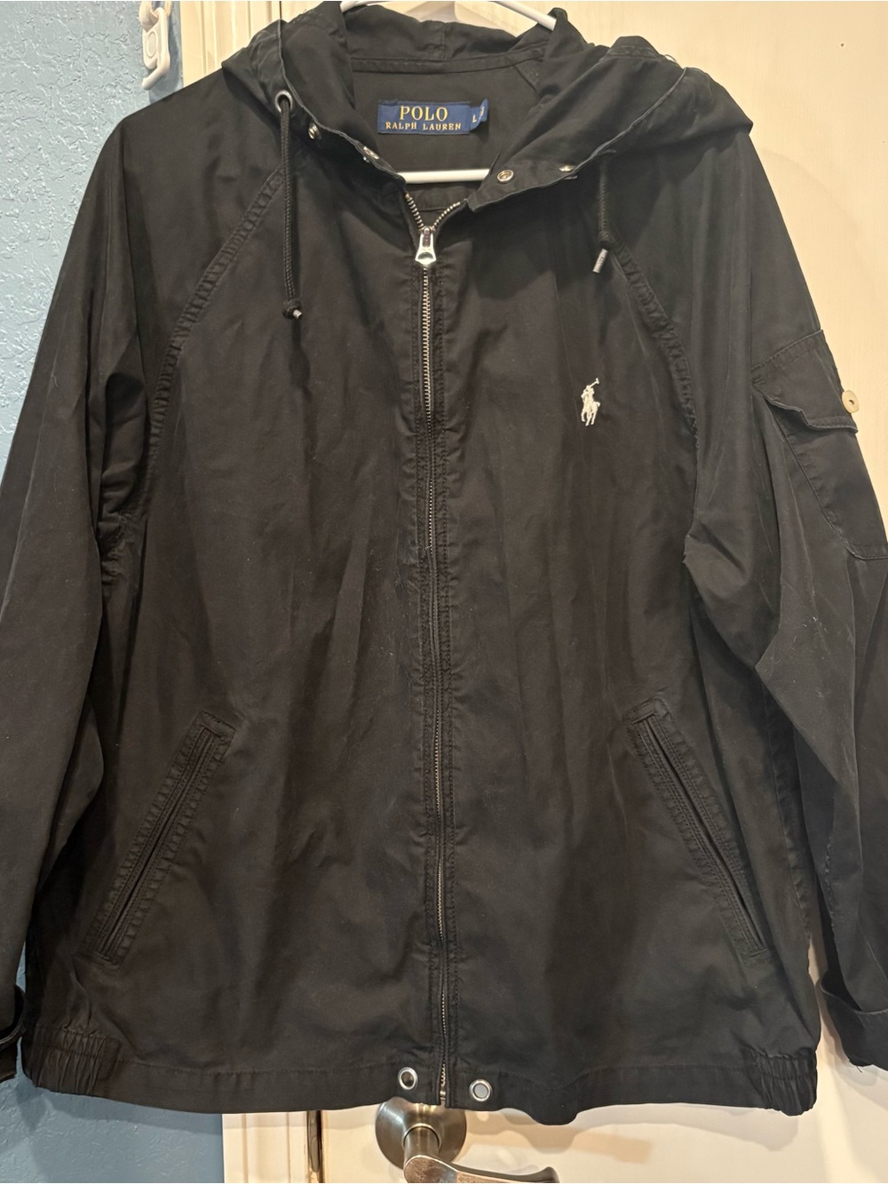 Ralph Lauren Black Hooded Lightweight Jacket with Polo Pony
